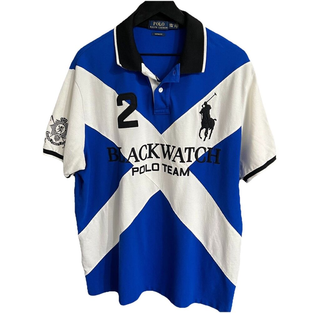 Polo Ralph Lauren Blackwatch Polo Team Big Pony Polo Blue And White XXL